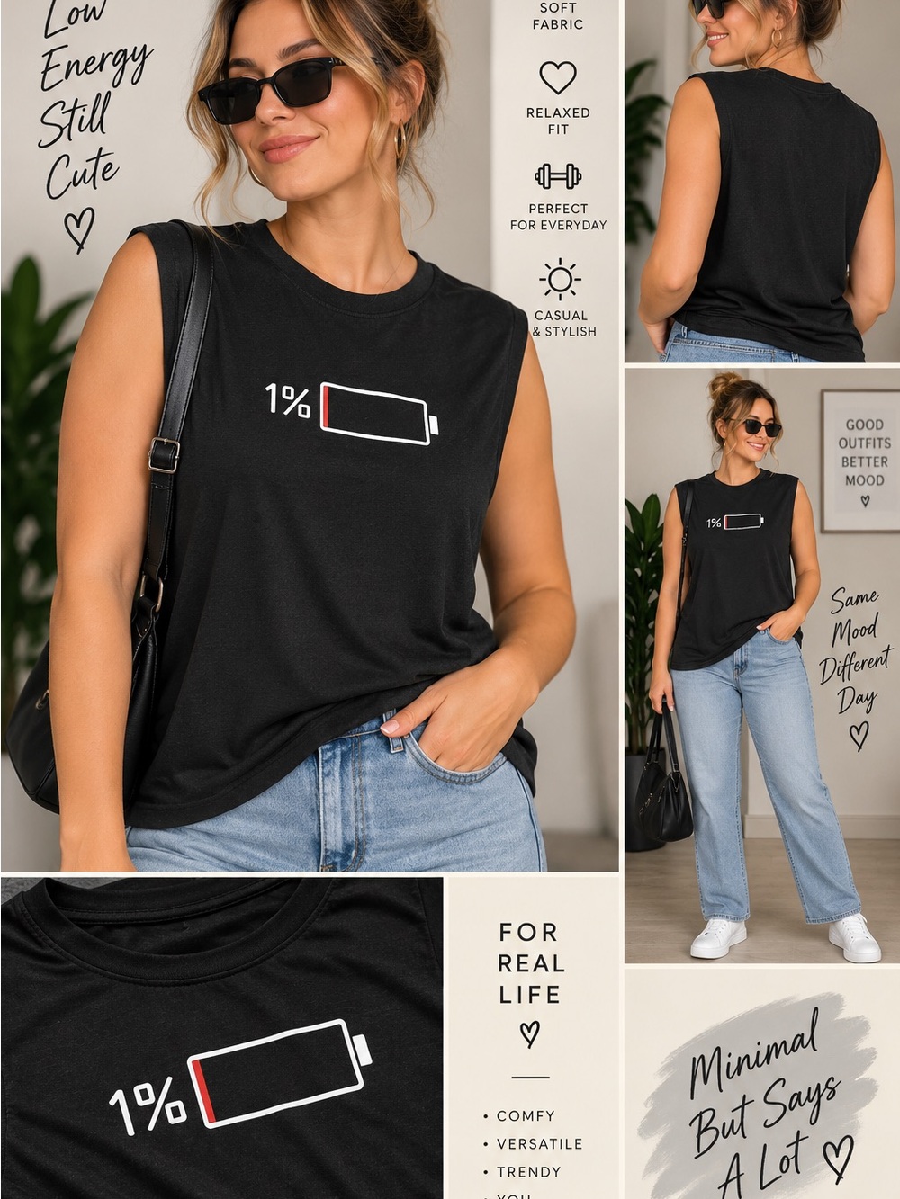 1% Battery Graphic Muscle Tank Top - Black NWOT